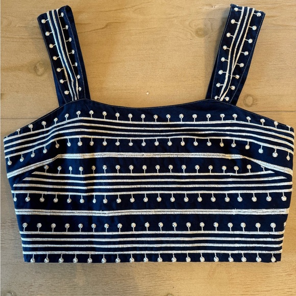 Avec Les Filles Women's Cotton Embroidered Square-Neck Tank Top & Midi Skirt - Picture 4 of 7